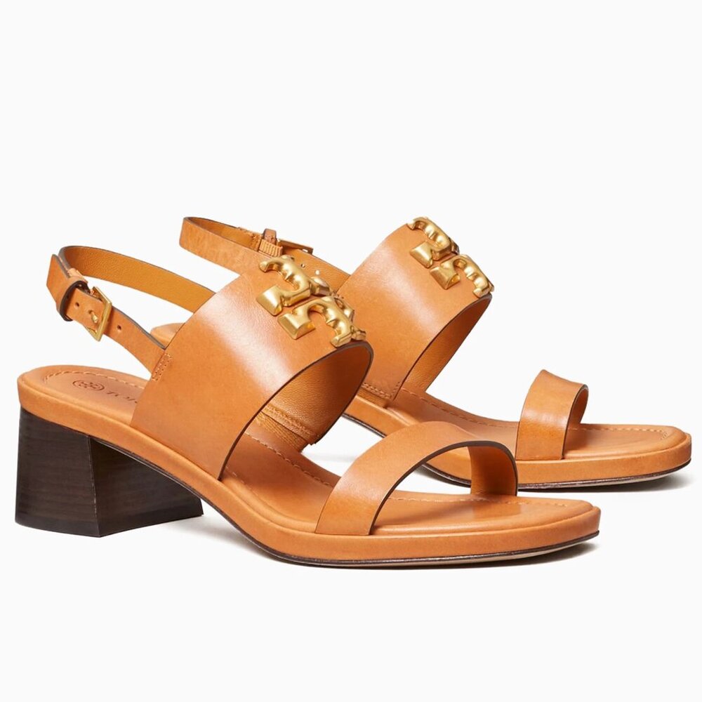 ❤️NIB Tory Burch Eleanor Leather Heel Sandals Brandy Brown US 8.5 AUTHENTIC